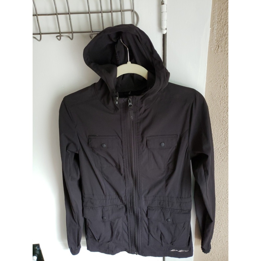 Eddie Bauer Travex men's Nylon black Zip Up Hooded Travel Jacket XS